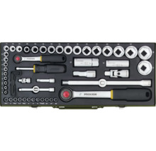 Coffret à outils Proxxon avec cliquets, clés et embouts de différentes tailles.