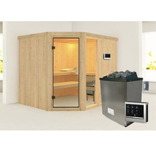 Sauna d''angle avec poêle de sauna et commande