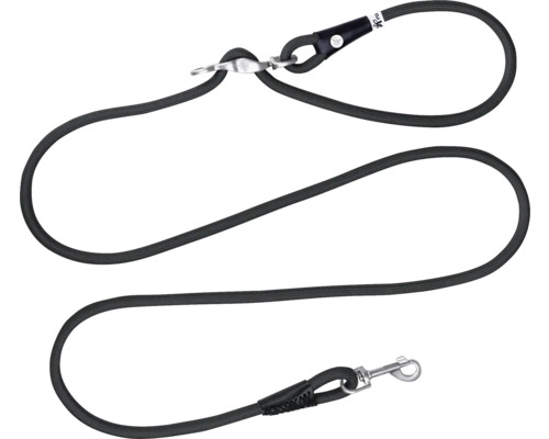 Laisse pour chien noire en corde avec mousqueton et dragonne