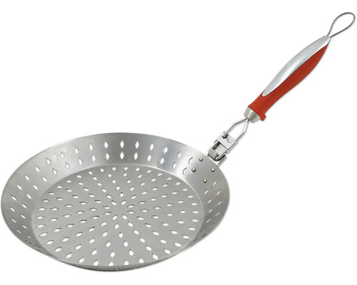 Poêle à griller en métal avec trous et manche