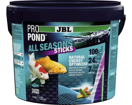 Teichfischfutter JBL PRO POND ALL SEASONS STICK 1,0 kg Teichsticks für Koi und Teichfische JBL Pro Pond All Seasons Sticks Fischfutter im Eimer