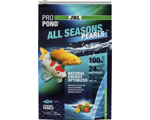 Teichfischfutter JBL PRO POND ALL SEASONS PEARL 1,1 kg Teichfutterkügelchen für Koi und Teichfische JBL Pro Pond All Seasons Pearls Fischfutter-Verpackung