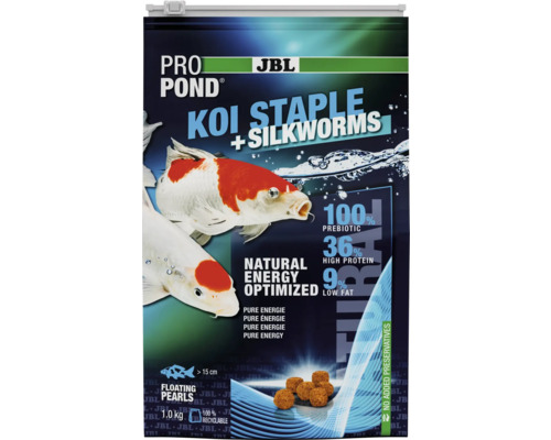 Nourriture pour poissons de bassin JBL PRO POND KOI STAPLE + SILKWORM 1,0 kg avec vers à soie JBL ProPond Koi Staple Aliment pour Koï aux vers à soie