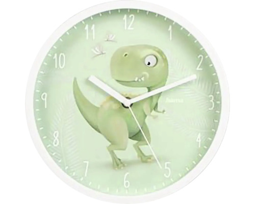 Horloge murale enfants analogique dinosaure Cebu silencieuse vert menthe Ø 25 cm Horloge murale analogique pour enfants avec motif de dinosaure