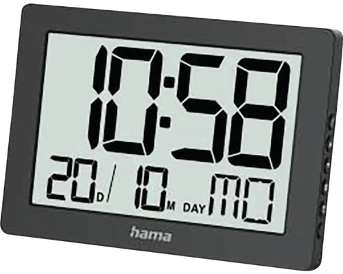 Horloge murale digitale Ko Tao avec affichage de la date et pied de support noir 16x11 cm Radio-réveil numérique Hama avec affichage de l''heure et de la date
