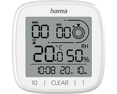 Horloge de salle de bains digitale Zypern avec thermomètre et ventouse 11x11 cm Logo Hama Thermomètre numérique pour afficher la température et l''humidité