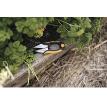 Fiskars Kräuterschere neben frischer Petersilie auf einem Holzbrett