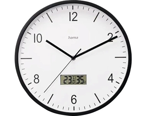 Horloge murale radio analogique Lanzarote avec thermomètre silencieuse noir blanc Ø 35 cm Horloge murale analogique avec affichage de la température et de l''humidité