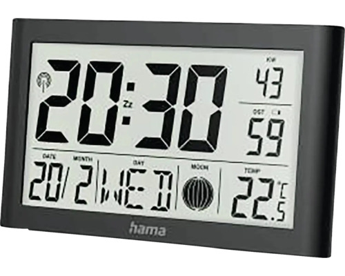 Réveil numérique Hama avec affichage de l''heure, de la date, de la température et de la phase lunaire