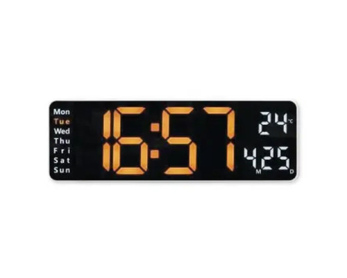 Horloge murale digitale LED Santa Cruz avec thermomètre et télécommande 32x10 cm Horloge murale numérique avec affichage de l''heure, de la date et de la température