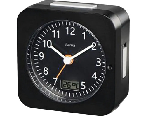 Réveil radio analogique Multi avec thermomètre et date silencieux noir 9,5x9,5 cm Réveil analogique Hama avec affichage de la température