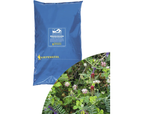 Mélange de prairie mélange de légumineuses 10 kg 1250 m² Semences pour jachère faunique dans un emballage bleu avec une illustration d''un mélange de plantes sauvages