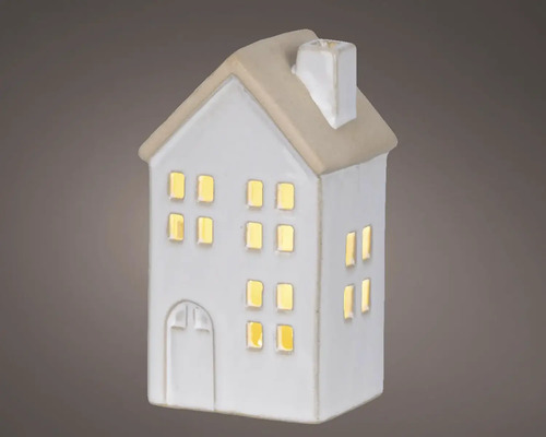 Objet lumineux Lumineo maison avec LED h 12,7 cm couleur d’éclairage blanc chaud Lampe maison décorative en céramique avec ouvertures de fenêtres