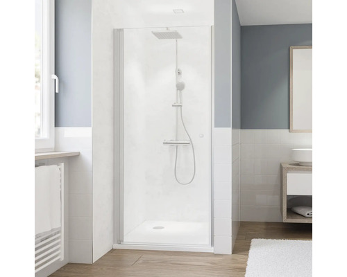 Porte de douche avec porte porte pivotante BREUER Fara 5 90 x 190 cm profilé argent verre transparent réversible Porte de douche avec porte porte pivotante BREUER Fara 5 90 x 190 cm profilé argent verre transparent réversible