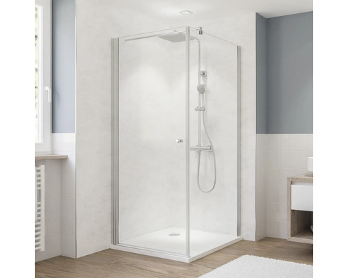 Paroi latérale pour porte pivotante BREUER Fara 5 90 x 190 cm profilé argent verre transparent réversible Paroi latérale pour porte pivotante BREUER Fara 5 90 x 190 cm profilé argent verre transparent réversible