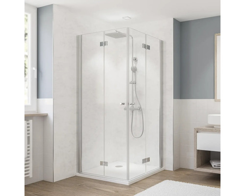 Eckeinstieg mit Drehfalttür BREUER Fara 5 90 x 90 x 190 cm Profil chrom Glasdekor Intima Eckeinstieg mit Drehfalttür BREUER Fara 5 90 x 90 x 190 cm Profil chrom Glasdekor Intima