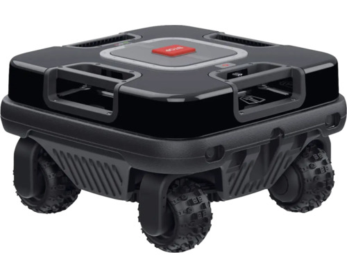 Robot tondeuse noir avec bouton d''arrêt