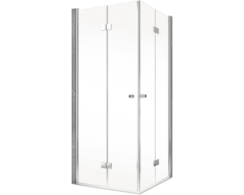 Cabine de douche d''angle avec portes en verre et ferrures