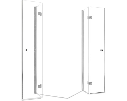 Douche d''angle avec deux portes en verre