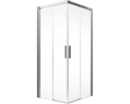 Cabine de douche d''angle avec portes en verre transparent et poignées