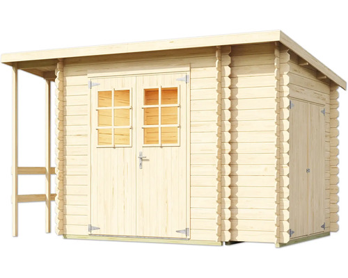 Gartenhaus aus Holz mit Fenster und Anbau