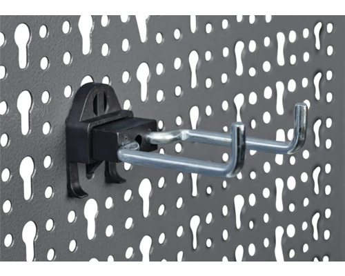 Double crochet sur panneau perforé pour rangement d''outils