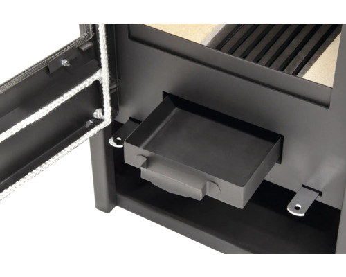 Vue détaillée du bac à cendres d''un poêle à bois