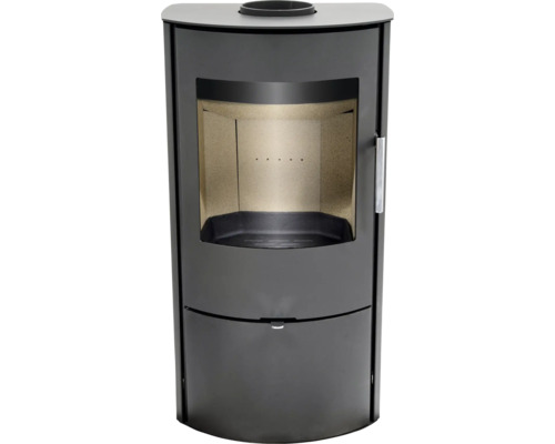 Poêle à bois avec fenêtre et espace de rangement