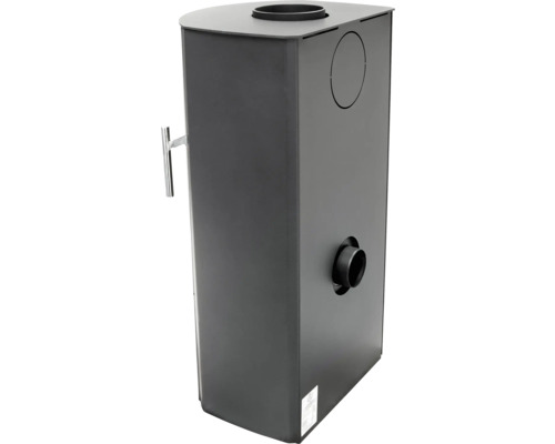 Poêle à bois d''intérieur avec poignée, raccord de conduit de fumée et dispositif d''arrivée d''air externe