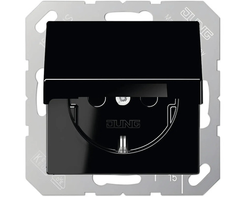 Prise Jung A 1520 BFKL SW avec couvercle rabattable noir graphite/mat série A550 Prise Jung Schuko avec couvercle à charnière