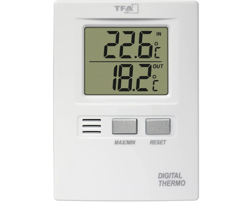 Digitales Thermo-Hygrometer zur Messung von Innen- und Außentemperatur.