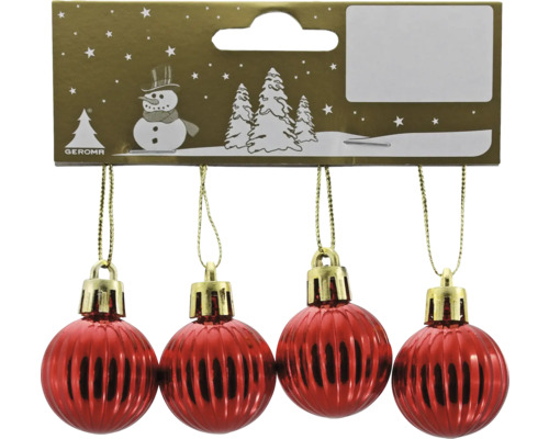 Weihnachtsbaumkugeln Kunststoff Ø 3 cm rot 4 Stück Vier rote Weihnachtskugeln mit gerippter Oberfläche zum Aufhängen