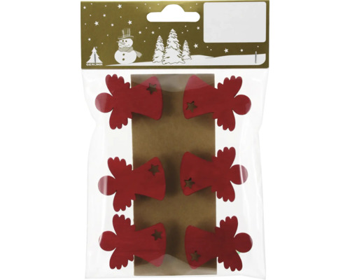 Emballage de six pendentifs en bois en forme d''ange avec découpe en étoile