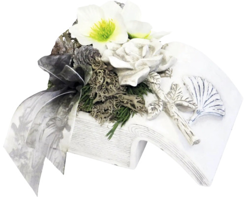 Grabgesteck mit Rose, Helleborusblüten und Schleife