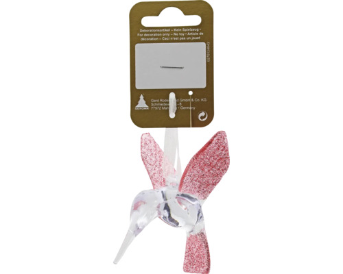 Weihnachtsbaumanhänger Vogel mit Glitter Kunststoff 7,5 x 6 cm rosa Dekorativer Glasvogel mit Aufhänger