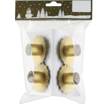 Quatre boutons de meubles de couleur or dans un emballage transparent