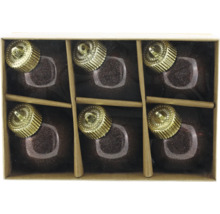 Sechs Christbaumkugeln in einer Verpackung