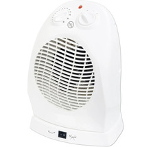 Radiateur soufflant blanc avec commandes et symbole de protection contre la surchauffe