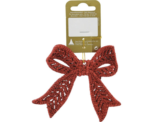 Weihnachtsbaumanhänger Schleife mit Glitter Kunststoff 9,8 x 11,5 cm rot Dekorativer Weihnachtsbaumschmuck Schleife