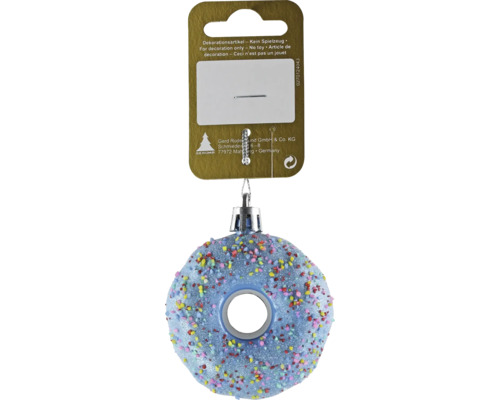Weihnachtsbaumanhänger Donut Kunststoff Ø 6 cm H 2,5 cm hellblau Dekorative Donut Christbaumkugel mit bunten Streuseln