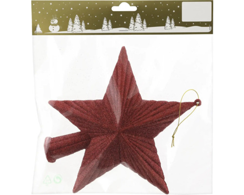 Pointe de sapin de Noël étoile plastique 18 x 19 cm rouge Étoile rouge comme décoration de sapin de Noël dans son emballage