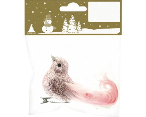 Objet de décoration Oiseau à paillettes avec attache polystyrène/plumes rose Oiseau décoratif à paillettes avec plume pour la période de Noël