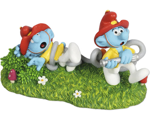 Décoration d'aquarium AQUA DELLA Schtroumpfs Pompier env. 16 x 7 x 9 cm résine polyester Figurine décorative de pompier Schtroumpf pour aquariums