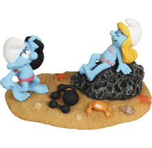 Ornement d''aquarium décoratif Schtroumpfs avec deux Schtroumpfs et des haltères