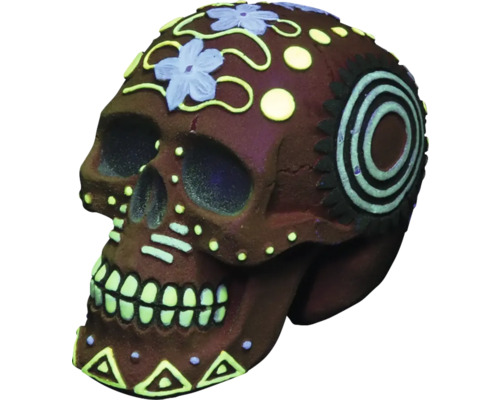 Aquariumdekoration AQUA DELLA Dia de los Muertos Schädel rot ca. 11,8 x 7,8 x 9 cm Polyesterharz, Halloweenfigur Dekorativer Totenkopf mit Blumenmuster für Halloween