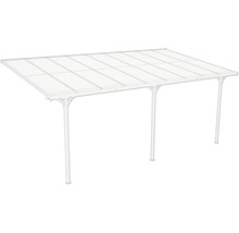 Toit de terrasse autoportant avec panneaux transparents et quatre piliers de soutien