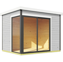 Abri de jardin avec porte coulissante en verre