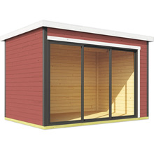 Abri de jardin moderne avec porte coulissante et revêtement en bois