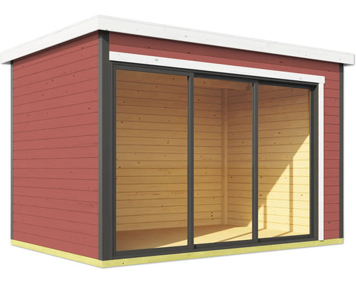 Abri de jardin moderne avec porte coulissante et revêtement en bois