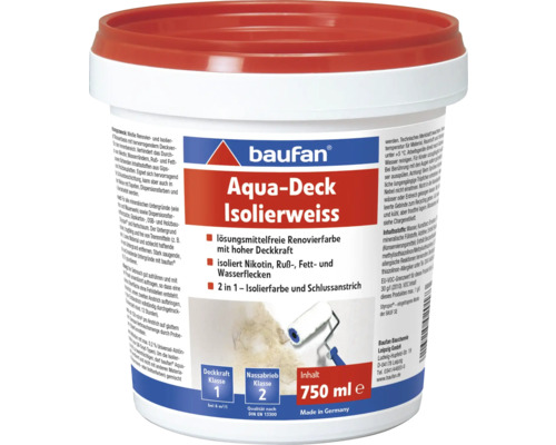 Peinture de rénovation Baufan Aqua-Deck blanc 750 ml Baufan Aqua-Deck Isolierweiss pot de peinture avec un contenu de 750 ml